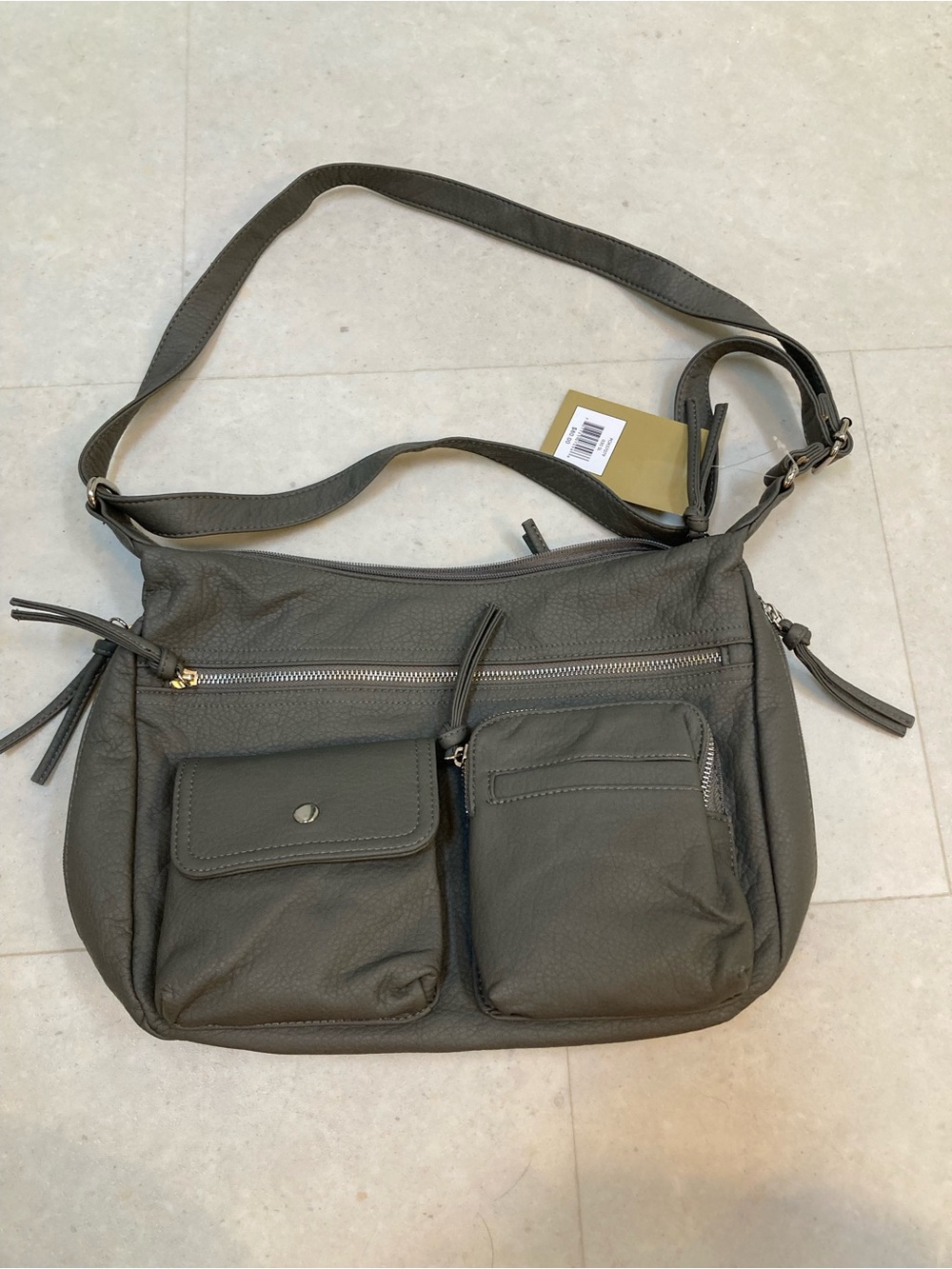 Bueno Vintage Olive Green Purse Multi-Pocket Faux-Leather Messenger Bag
